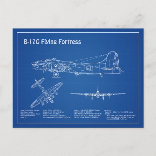 B-17要塞飛んでいる – 飛行機の設計図の計画AD ポストカード (正面)
