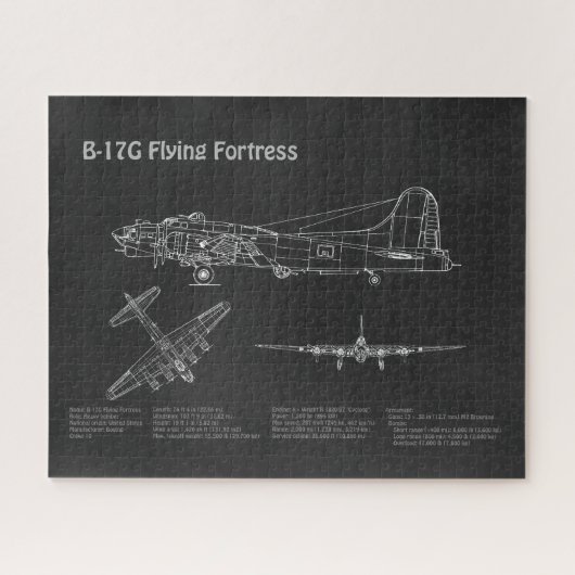 B-17要塞飛んでいる – 飛行機の設計図の計画PD ジグソーパズル (横)