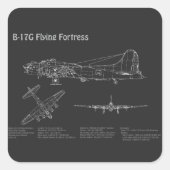 B-17要塞飛んでいる – 飛行機の設計図の計画PD スクエアシール (正面)