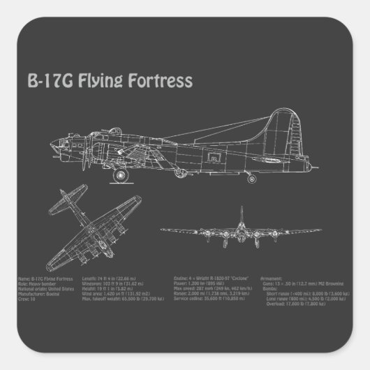 B-17要塞飛んでいる – 飛行機の設計図の計画PD スクエアシール (正面)