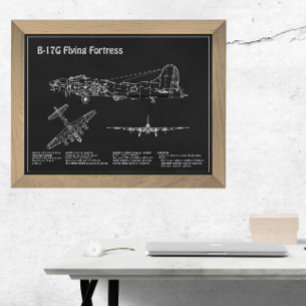 B-17要塞飛んでいる – 飛行機の設計図の計画PD フォトプリント