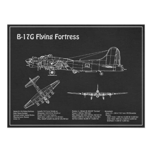 B-17要塞飛んでいる – 飛行機の設計図の計画PD フォトプリント (正面)