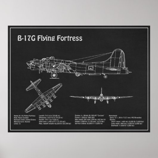 B-17要塞飛んでいる – 飛行機の設計図の計画PD ポスター (正面)