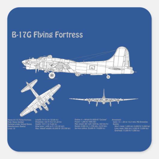 B-17要塞飛んでいる – 飛行機の設計図プランABD スクエアシール (正面)