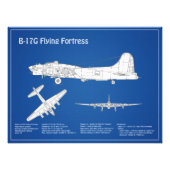 B-17要塞飛んでいる – 飛行機の設計図プランABD フォトプリント            (正面)