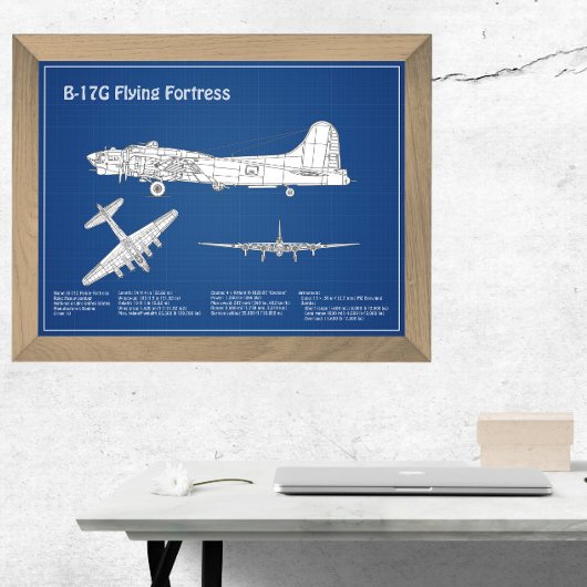 B-17要塞飛んでいる – 飛行機の設計図プランABD フォトプリント           