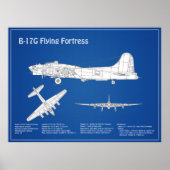B-17要塞飛んでいる – 飛行機の設計図プランABD ポスター (正面)