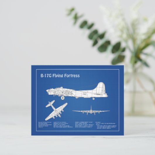 B-17要塞飛んでいる – 飛行機の設計図プランABD ポストカード (スタンド正面)