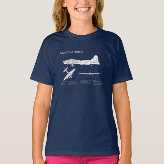 B-17要塞飛んでいる – 飛行機の設計図プランABD Tシャツ (正面)