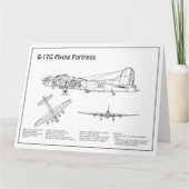 B-17要塞飛んでいる – 飛行機の設計図プランBD サンキューカード (正面)