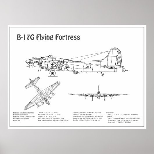B-17要塞飛んでいる – 飛行機の設計図プランBD ポスター (正面)
