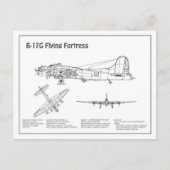 B-17要塞飛んでいる – 飛行機の設計図プランBD ポストカード (正面)