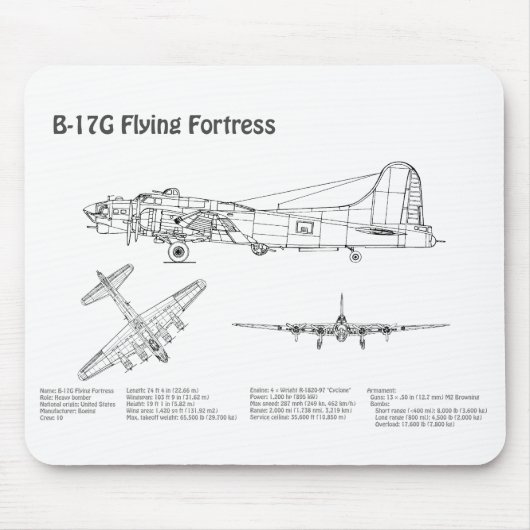B-17要塞飛んでいる – 飛行機の設計図プランBD マウスパッド (正面)