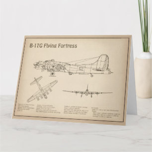 B-17要塞飛んでいる – 飛行機の設計図プランSD サンキューカード