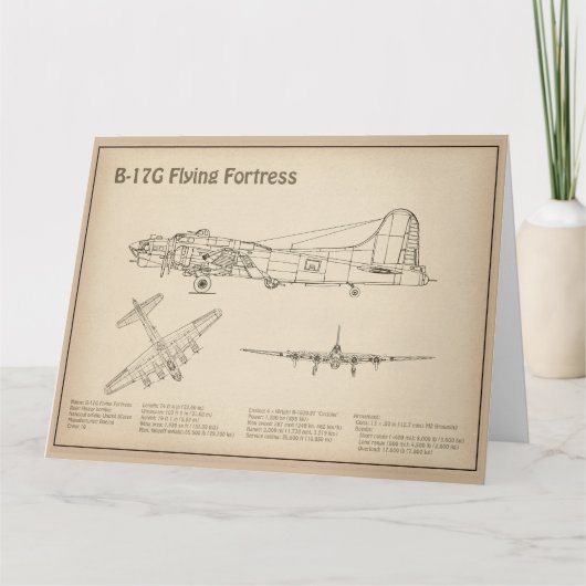 B-17要塞飛んでいる – 飛行機の設計図プランSD サンキューカード (正面)