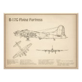 B-17要塞飛んでいる – 飛行機の設計図プランSD フォトプリント            (正面)