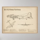 B-17要塞飛んでいる – 飛行機の設計図プランSD ポスター (正面)