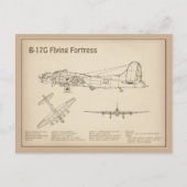 B-17要塞飛んでいる – 飛行機の設計図プランSD ポストカード (正面)