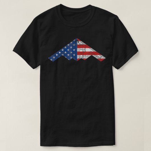B-2爆撃機ステルス航空機の模式米国旗 Tシャツ (デザイン正面)