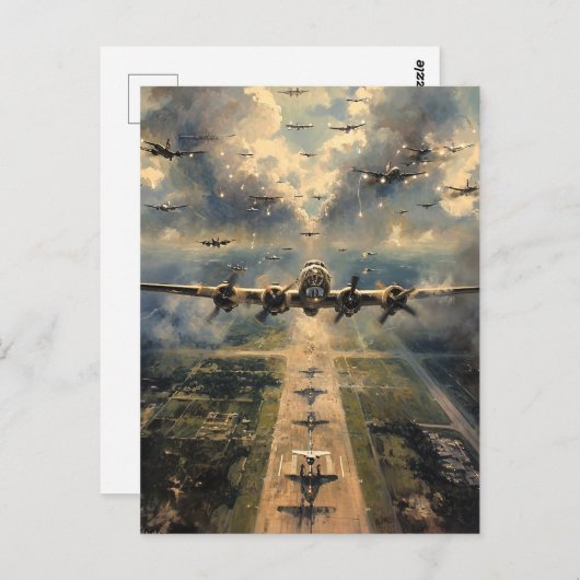 B-24ミッションの爆撃機絵を描関 ポストカード (正面/裏面)