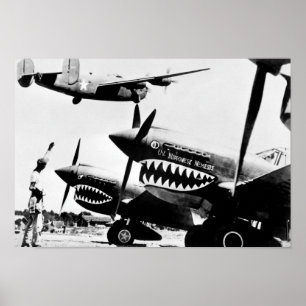 B-24リベレーター飛んでいる過去P-40ファイター飛行機 ポスター