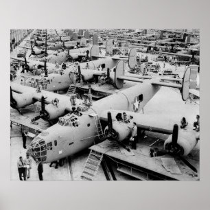 B-24爆撃機組立ライン、1943年。ヴィンテージ写真 ポスター