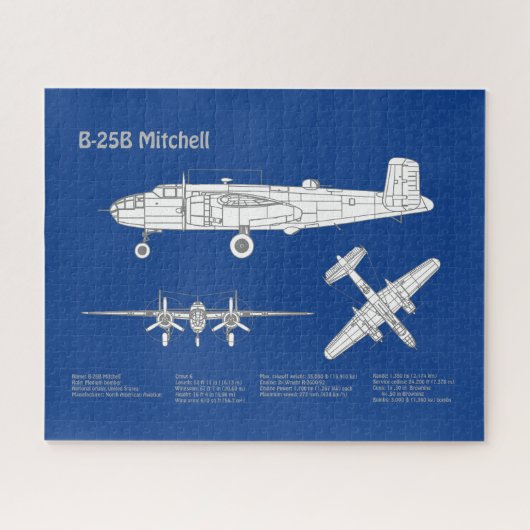 B-25B ミッチェル・ドゥーリトル - 航空機設計図 ABD ジグソーパズル (横)