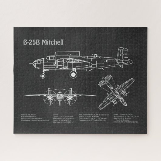B-25B ミッチェル・ドゥーリトル - 航空機設計図 PD ジグソーパズル (横)