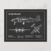 B-25B ミッチェル・ドゥーリトル - 航空機設計図 PD ポストカード (正面)