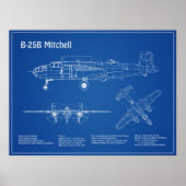 B-25B Mitchell Doolittle – 飛行機の設計図AD ポスター (正面)