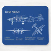 B-25B Mitchell Doolittle – 飛行機の設計図AD マウスパッド (正面)