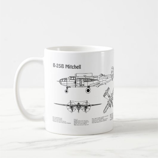 B-25B Mitchell Doolittle – 飛行機の設計図BD コーヒーマグカップ (左)