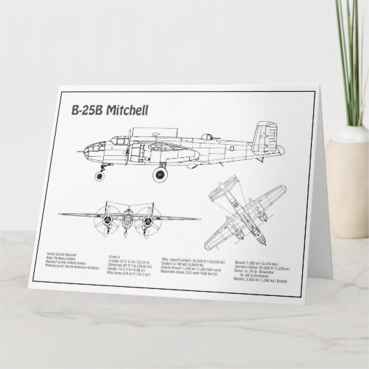 B-25B Mitchell Doolittle – 飛行機の設計図BD サンキューカード (正面)