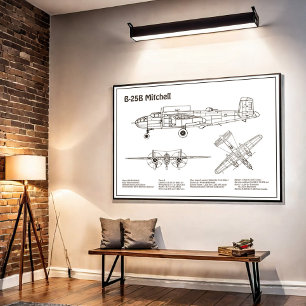 B-25B Mitchell Doolittle – 飛行機の設計図BD ポスター