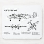 B-25B Mitchell Doolittle – 飛行機の設計図BD マウスパッド (正面)