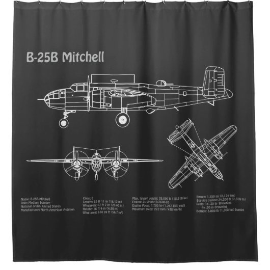 B-25B Mitchell Doolittle – 飛行機の設計図PD シャワーカーテン (正面)