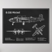 B-25B Mitchell Doolittle – 飛行機の設計図PD ポスター (正面)