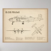 B-25B Mitchell Doolittle – 飛行機の設計図SD ポスター (正面)
