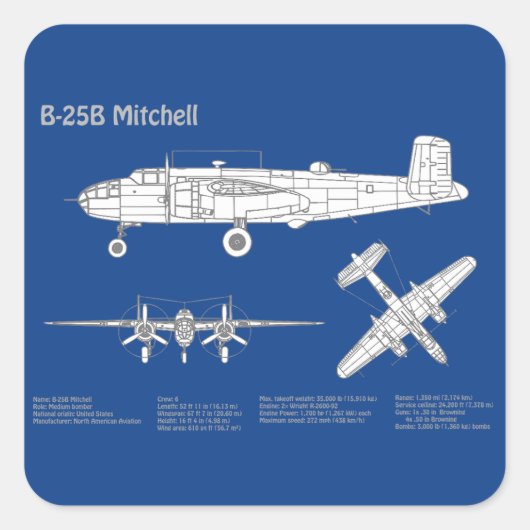B-25B Mitchell Doolittle – 飛行機設計図ABD スクエアシール (正面)