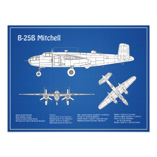 B-25B Mitchell Doolittle – 飛行機設計図ABD フォトプリント (正面)