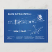B-29スーパーフォートレス – 飛行機の設計図の計画AD ポストカード (正面)