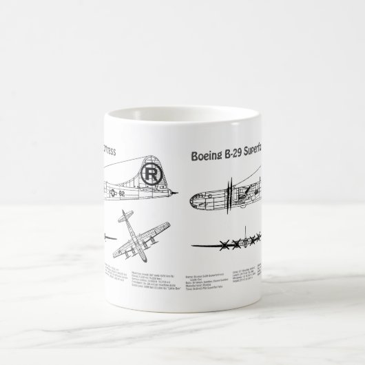 B-29スーパーフォートレス – 飛行機の設計図の計画BD コーヒーマグカップ (中央)