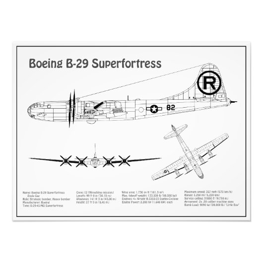 B-29スーパーフォートレス – 飛行機の設計図の計画BD フォトプリント            (正面)