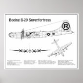 B-29スーパーフォートレス – 飛行機の設計図の計画BD ポスター (正面)