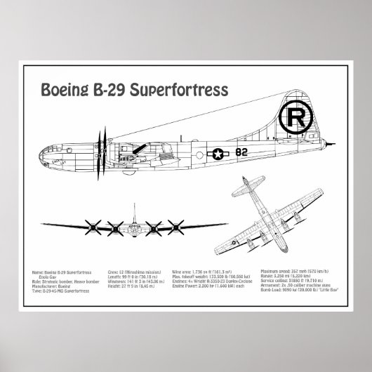 B-29スーパーフォートレス – 飛行機の設計図の計画BD ポスター (正面)