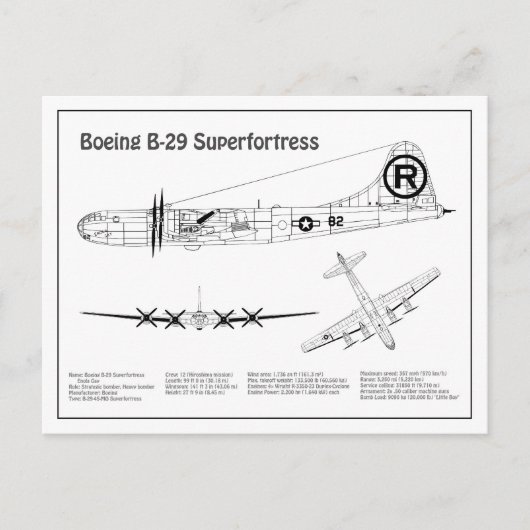 B-29スーパーフォートレス – 飛行機の設計図の計画BD ポストカード (正面)