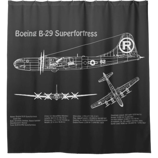 B-29スーパーフォートレス – 飛行機の設計図の計画PD シャワーカーテン (正面)