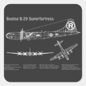 B-29スーパーフォートレス – 飛行機の設計図の計画PD スクエアシール (正面)