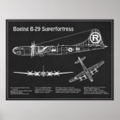 B-29スーパーフォートレス – 飛行機の設計図の計画PD ポスター (正面)