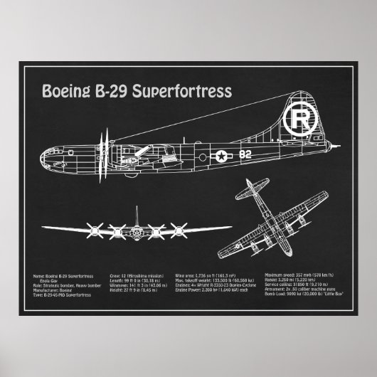 B-29スーパーフォートレス – 飛行機の設計図の計画PD ポスター (正面)